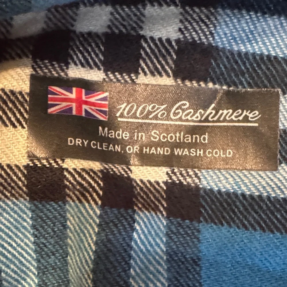 Blue and Black Plaid Cashmere Scarf